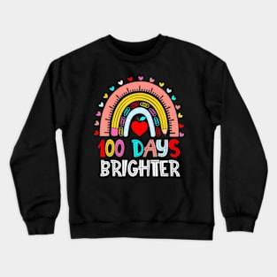 100Th Day Of School Teacher 100 Days Brighter Rainbow Kids Crewneck Sweatshirt